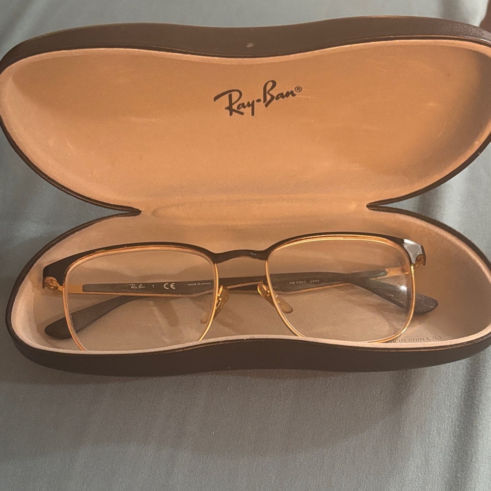 Ray-Ban Gold Metal Frame Eyeglasses with Brown Temples